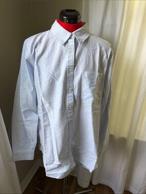 Lands' End Light Blue & White Striped Button-Down Shirt